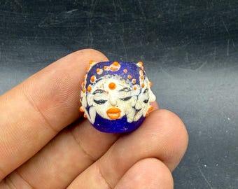 Antikes Mosaik Gabri Gesicht Bead - Vintage Blauer Glas Anhänger
