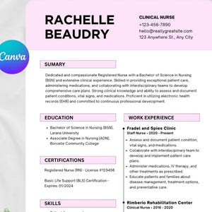 Modern Nurse Resume Template, ATS freindly Resume, Professional CV for Word, Canva, Google Docs, Mac Pages, Nursing Job Application