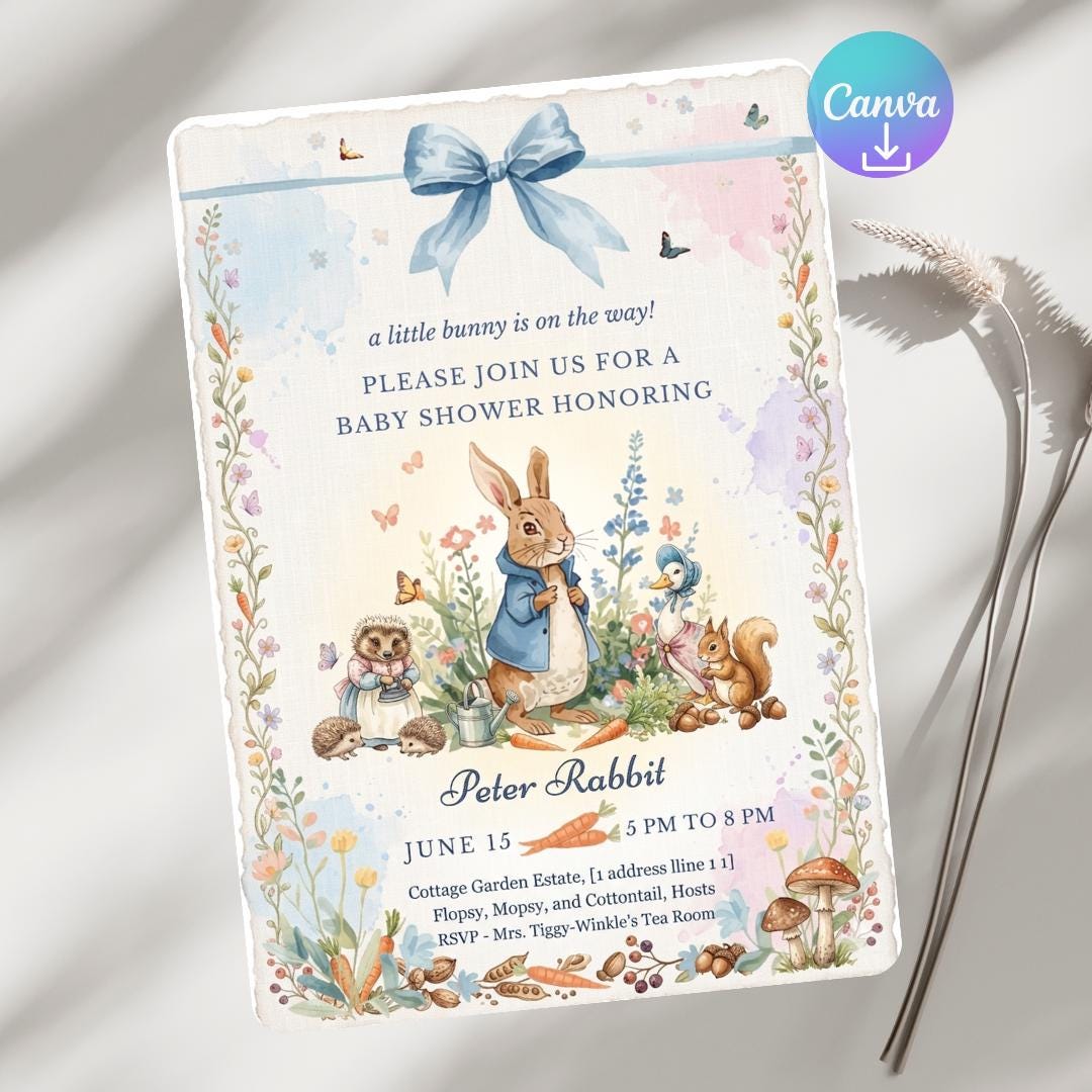 Peter Rabbit Baby Shower Invitation, Printable Bunny Invite, Editable ...
