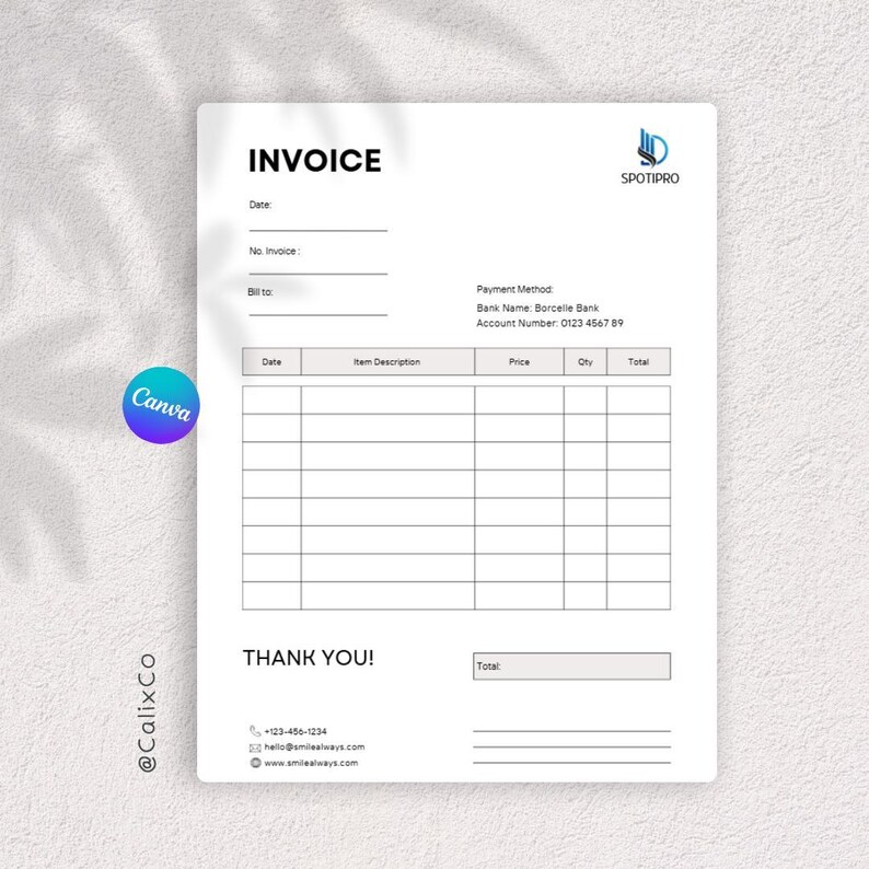 Canva Invoice Template | Editable Small Business Billing Form (digital ...