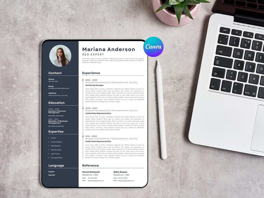 Editable Resume Template Canva | Modern CV Template | Professional ...