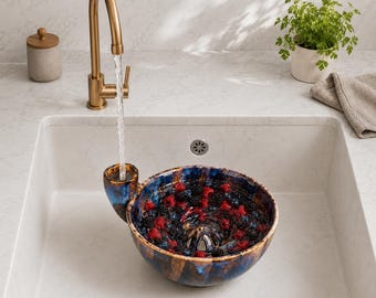 Artisan Pottery Berry Colander, Galaxy Blue Reactive Glaze Fruit Strainer, Housewarming Gift for Her, Kitchen Prep Gift, Mother's Day Gift