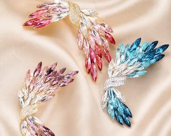 Boutonnière floral de cristal, broche para dama de honor, joyería para la madre de la novia, ramillete de diamantes de imitación azul, rosa y morado, accesorios para la fiesta de bodas