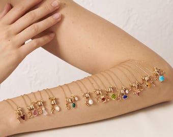 Collar personalizado con número de la suerte, colgante con dije de piedra preciosa, delicada joyería numerológica de oro, regalo personalizado con piedra de nacimiento para mujeres, regalo de cumpleaños