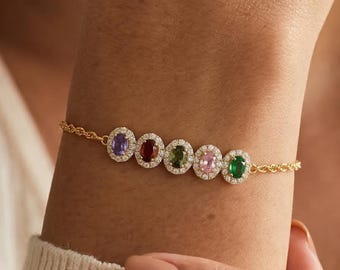 Pulsera personalizada con piedra natal para mamá, regalo del Día de la Madre, joyería familiar con piedra natal, pulsera personalizada de 5 piedras para la abuela, regalo significativo.