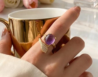 Anillo vintage dorado que cambia de color, anillo con piedra que cambia de color, anillo mágico con gema ovalada, joyería de estilo brujería, regalo para ella, regalos para mamá