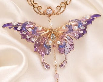 Collar de mariposa esmaltada caprichosa, colgante de ala de hada mágica, joyería Princess Core, regalo romántico de cumpleaños y aniversario, gargantilla llamativa
