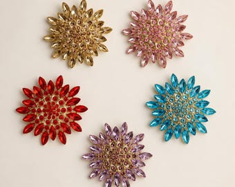 Broche grande de flor de cristal, regalo para despedida de soltera, joyería para la madre de la novia, broche glamuroso para abrigo, regalo de aniversario para ella.
