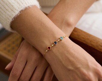 Pulsera personalizada con forma de corazón y piedra natal, regalo del Día de la Madre para mamá, regalo de joyería familiar para ella, joyería personalizable con piedra natal.