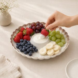 Handgemaakte keramische fruitschaal | Groente- en dipschaal groot feest | Elegant en onderhoudend servies | Chip- en dipset voor hosting