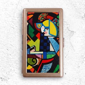 Colorful Art Cigarette Case, Metal Smoking Case, Slim Pocket Cigarette Holder, Abstract Design Gift for Smokers