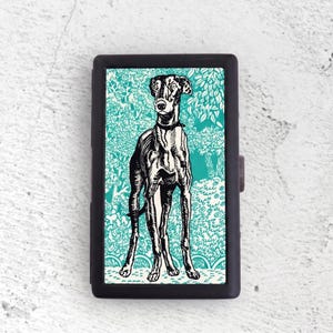 Art Dog Cigarette Case, Vintage Greyhound Metal Smoking Case, Slim Pocket Holder, Artistic Gift for Smokers