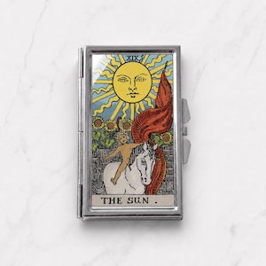 Sun Tarot veckotablett, Rider Waite-inspirerat veckotablett, Tarotmedicinorganisatör, fickvitaminhållare, mystisk gåva