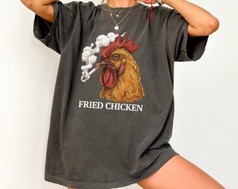 Fried Chicken Meme Shirt, Funny Smoking Chicken Tee, Dark Humor Chicken Graphic Shirt, Chaotic Meme Animal Tee, Sarcastic Weird Humor Gift
