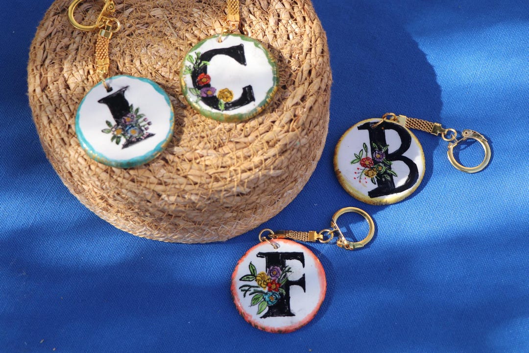 Personalized Ceramic Letter Keychain Handmade Initial Keychain Custom ...