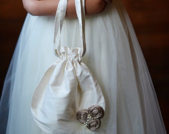 The Handmade Regency Purse. Pure Silk Flower girl purse for wedding. Flower girl bag in 140 colours