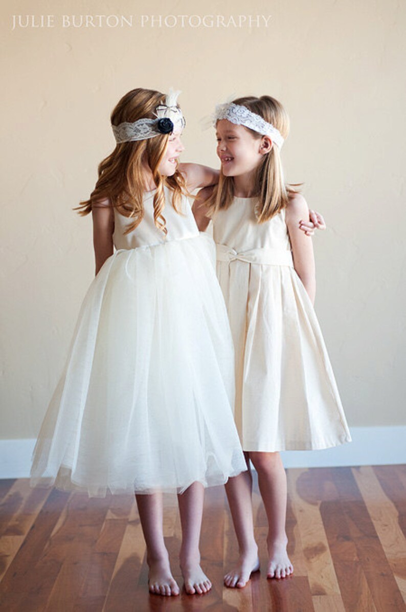 The Rosette Rustic Dress: Flower Girl Dress Cotton Satin Silk image 3