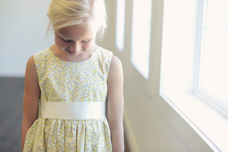 Lemon Yellow Floral Print Flower Girl Dress Etsy
