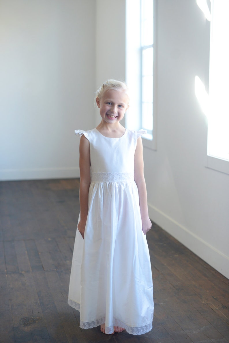 Handmade First Communion Dress or Flower Girl Dress in White and Ivory Pure Silk Available in 140 different silk colours image 4