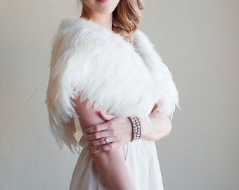 The Tundra Wedding Shawl: Ivory feathered wedding shawl, wedding wrap shawl, winter wedding wrap, wedding wrap