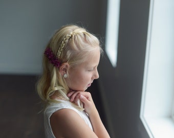 The Wood Anemone: Flower Girl Hair clip in burgundy red, deep red, dark red