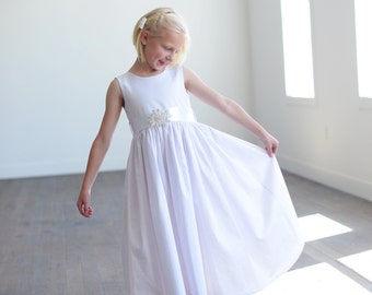 The Handmade to Measure Summer Flower Girl Dress and Communion Dress in White and Ivory Cotton