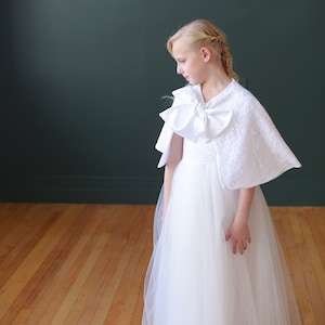 Handmade Flower Girl and Communion Lace and Satin Cape in Ivory and White