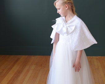 Handmade Flower Girl and Communion Lace and Satin Cape in Ivory and White