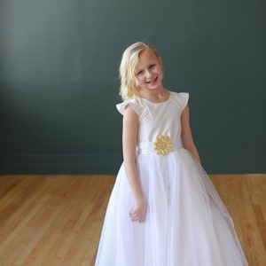 The Dovecote Handmade to Measure Silk Flower Girl Dress and First Communion Dress in Ivory and White with a Full Tulle Skirt image 4