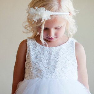 Handmade to Measure Lace flower Girl Dress or First Communion Dress in Ivory and White With a Full Tulle Skirt image 4