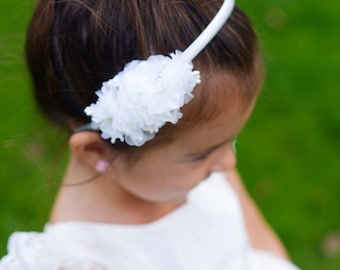 White or ivory flower girl's headband for first communion and flower girl