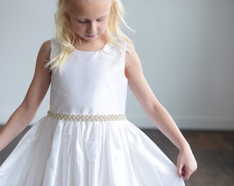 Hamdmade to Measure Pure Silk First Communion Dress or Flower Girl Dress in Ivory, White and 140 Silk Colours