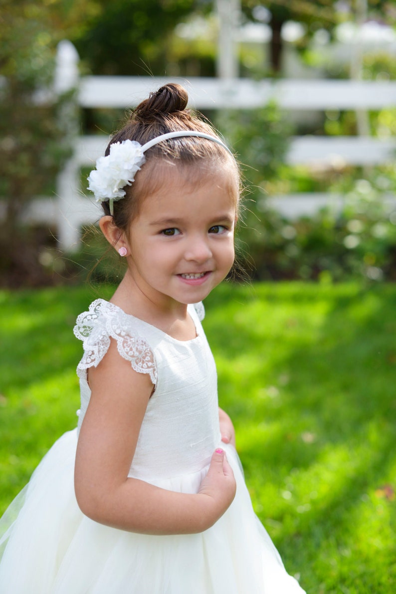 The 'Princess' Handmade to Measure Flower Girl Dress in Ivory and White with a Full Tulle Skirt image 5