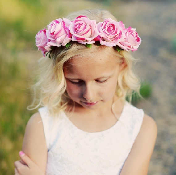 Diadema rosa flores niña de las flores o Dama de honor diadema