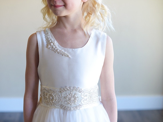The Handmade 'Elsa' First Communion Dress or flower girl dress, junior bridesmaid dress, with crystal, diamante and pearl embellishmnets The Handmade 'Elsa' First Communion Dress or flower girl dress, junior bridesmaid dress, with crystal, diamante and pearl embellishmnets