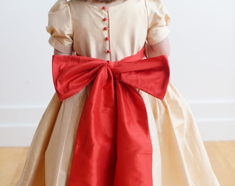 The Helen Pure Silk Flower Girl Dress available in 140 colours, Puff sleeves, Big Bow