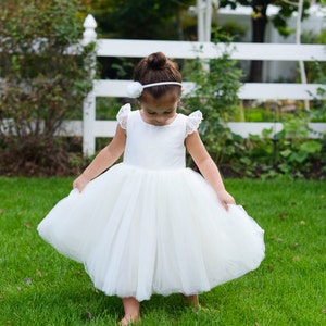 The 'Princess' Handmade to Measure Flower Girl Dress in Ivory and White with a Full Tulle Skirt image 1