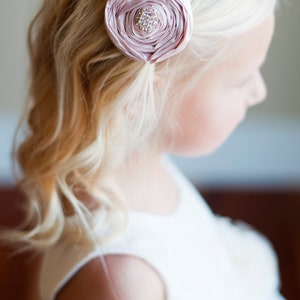 Handmade English Rose Hairclip for Flower Girls and First Communion in Blush Pink, White and Ivory image 2