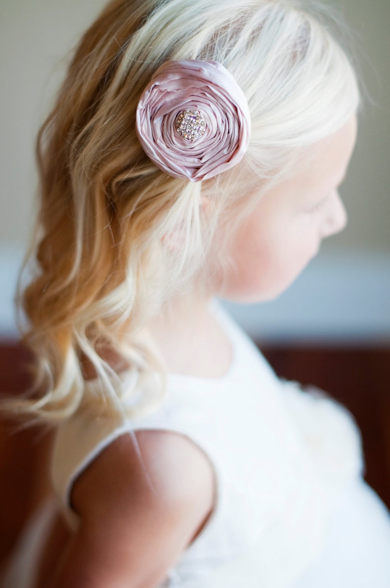 Handmade English Rose Hairclip for Flower Girls and First Communion in Blush Pink, White and Ivory image 2