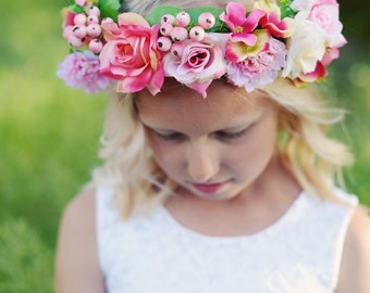 The Rose Headband: Flower girl hair band, flower girl hairpiece with roses