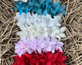 The Wood Anemone: Flower Girl Hair clip in in ivory, white, purple, red, teal, blue, peach with a rustic look and slight fray to the leaves