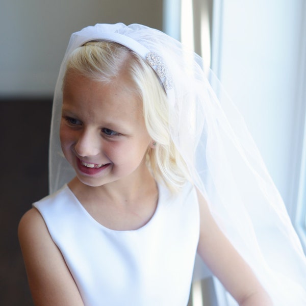 Handmade First Communion Veil in Ivory and White on an Alice band