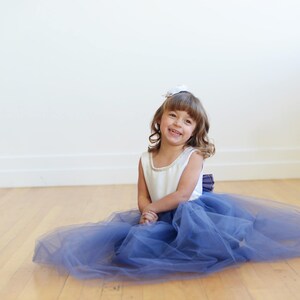 The Maria Flower Girl Dress, Blue Flower Girl Dress, Tulle Flower Girl Dress, V Back, White Dress image 5