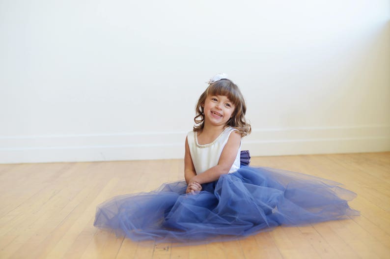 The Maria Flower Girl Dress, Blue Flower Girl Dress, Tulle Flower Girl Dress, V Back, White Dress image 5