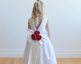 The Verity Junior Bridesmaid Dress, White & Ivory Flower Girl Dress, V Back Flower Girl Dress, Silk Flower Girl Dress