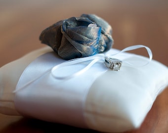 The Organza: Satin ribbon and white cotton ring pillow, wedding ring pillow