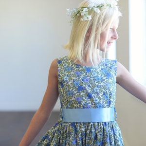 Blue floral print flower girl dress image 3