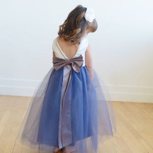 The Maria Flower Girl Dress, Blue Flower Girl Dress, Tulle Flower Girl Dress, V Back, White Dress image 3