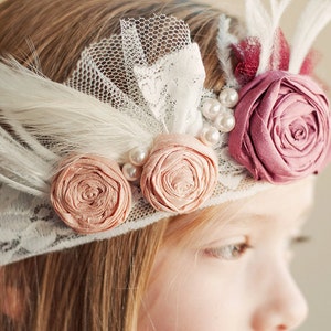 The Gatsby Glamour wedding headband ..1920s Vintage Wedding .. Vintage Headband for Bridesmaids .. Flower girl Headband image 1