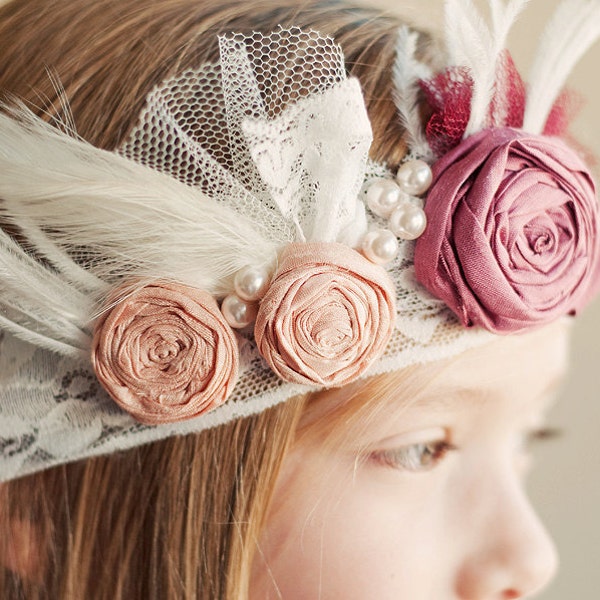 The Gatsby Glamour wedding headband  ..1920s Vintage Wedding .. Vintage Headband for Bridesmaids .. Flower girl Headband